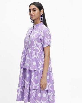 block print collar-neck shift dress