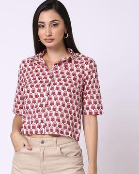 block print crop shirt