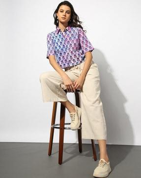 block print crop shirt