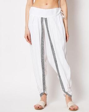 block print dhoti pants with drawstring waist