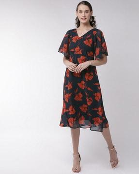 block print dress with short sleeves