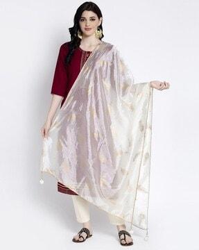 block print dupatta with applique detail