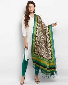 block print dupatta with tassels