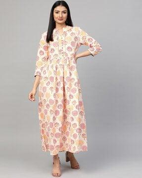 block print fit & flare dress