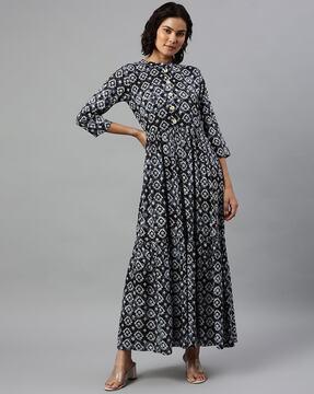 block print fit & flared dress
