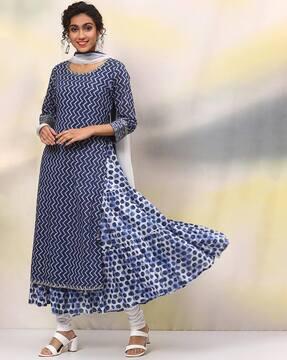 block print flared kurta set