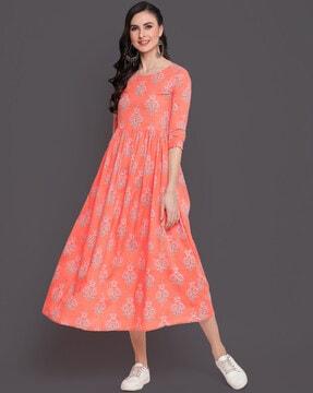 block print flared kurta