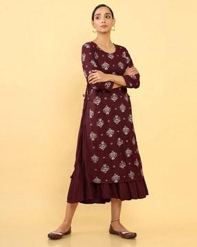 block print flared kurta