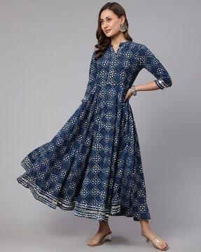 block print flared kurta