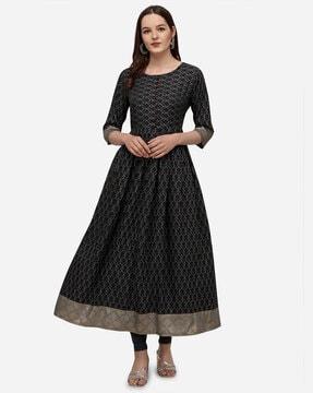 block print flared rayon kurta