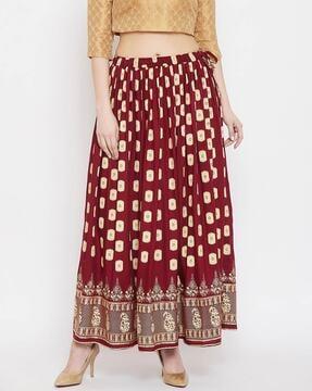 block print flared skirt