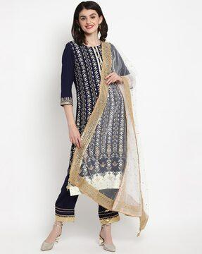 block print kurta set with dupatta