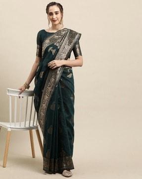 block print linen saree