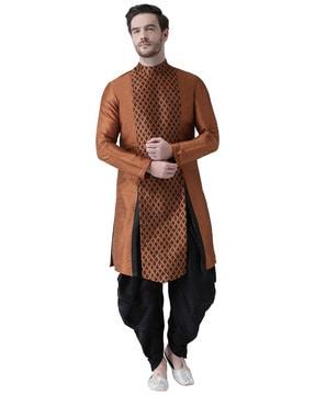 block print mandarin collar long kurta