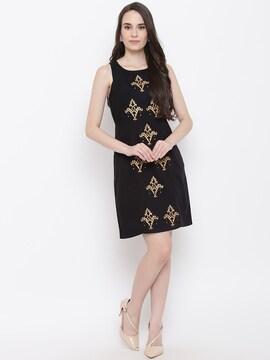 block print mini shift dress with round-neck