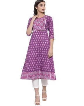 block print panelled a-line kurta