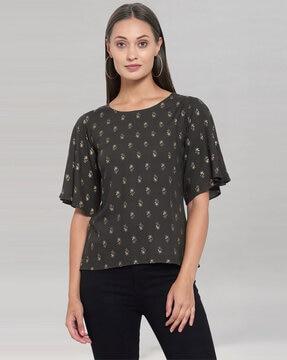 block print print round-neck top