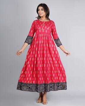 block print round-neck anarkali kurta