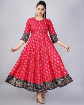 block print round-neck anarkali kurta