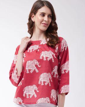 block print round-neck top