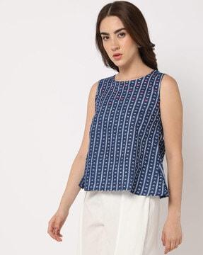 block print round-neck top