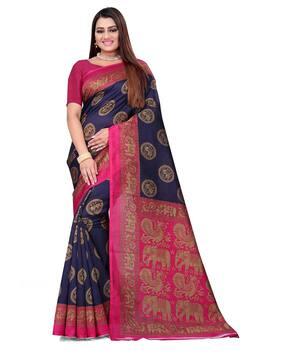 block print saree with blouse piece