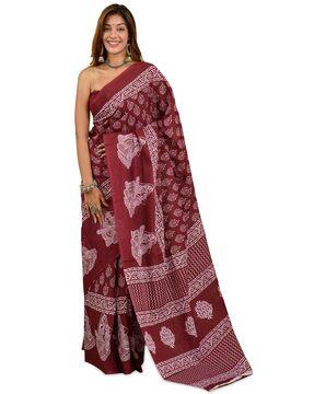 block print saree with contrast border