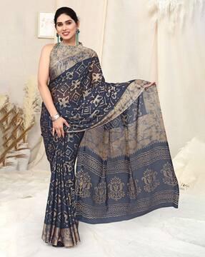 block print saree with contrast border