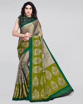 block print saree with thin border