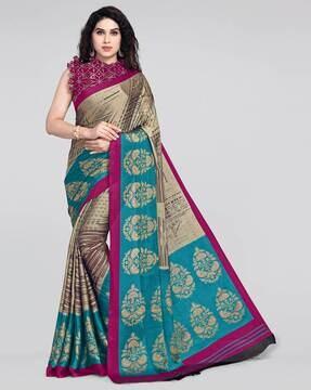 block print saree with thin border