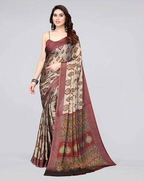 block print saree with thin border