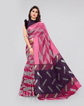 block print saree with woven border