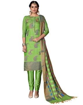 block print semi-stitched straight dress material