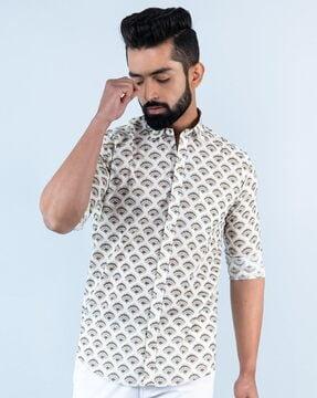 block print shirt with patch pocket