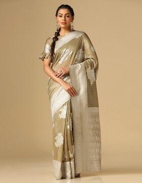 block-print silk saree with border