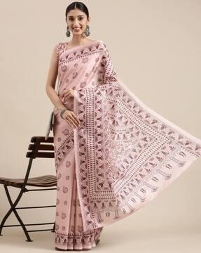 block print silk saree