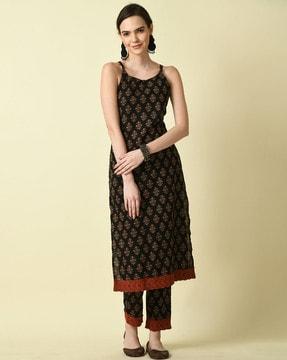 block print sleeveless kurta with pants