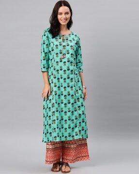 block print straight kurta & palazzo set