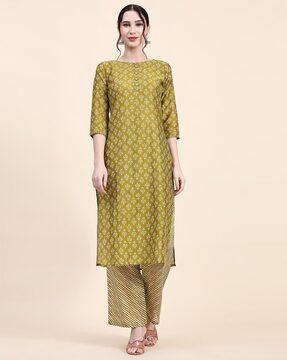 block print straight kurta & palazzo set