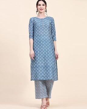 block print straight kurta & palazzo set