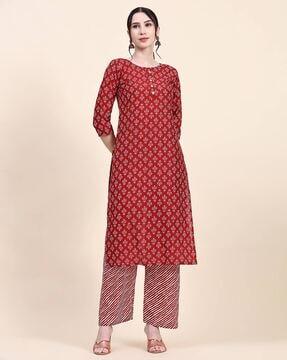 block print straight kurta & palazzo set