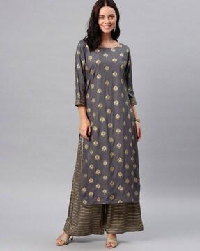 block print straight kurta & palazzo set