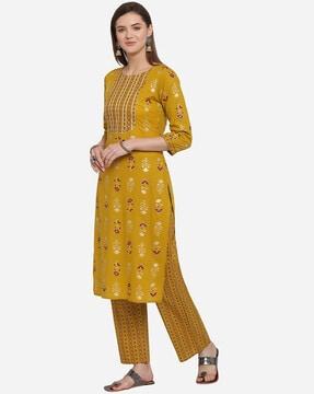 block print straight kurta & pants set