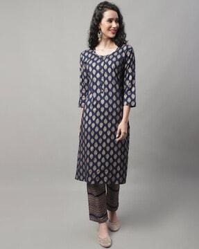 block print straight kurta & pants set