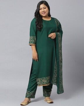 block print straight kurta set with dupatta