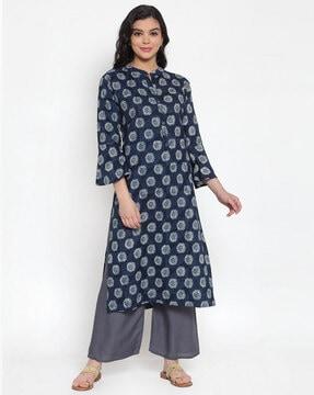 block print straight kurta set