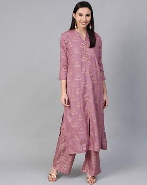 block print straight kurta set