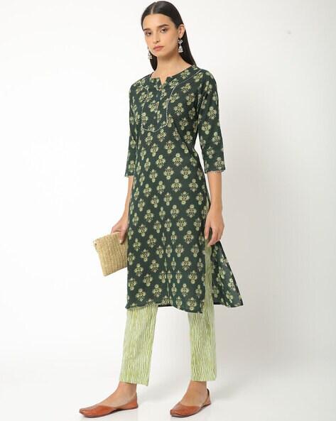 block print straight kurta set