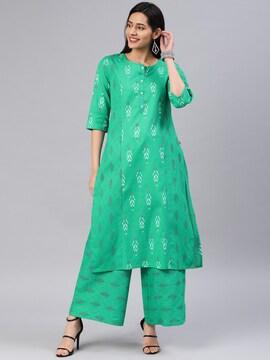 block print straight kurta set