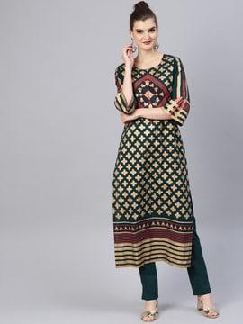 block print straight kurta set